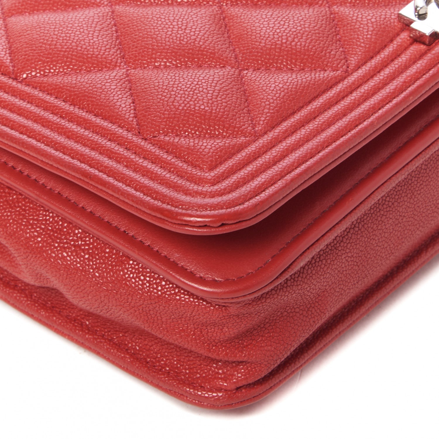 Chanel Caviar Quilted Boy Wallet On Chain WOC Red 5 of 10
