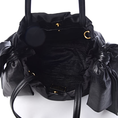 Prada Tessuto Nylon Jacquard Logo Bow Bag Black 5 of 8