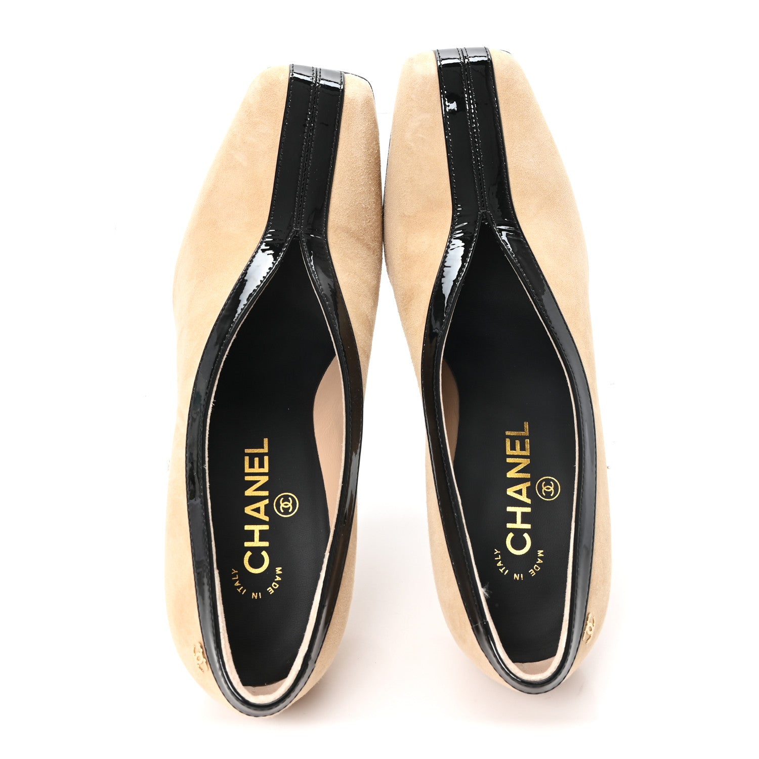Chanel Suede Patent Calfskin Pumps 38.5 Beige Black 2 of 10