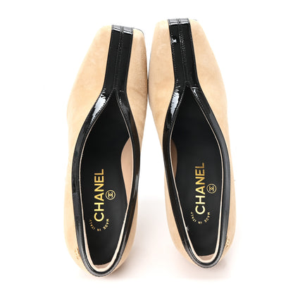 Chanel Suede Patent Calfskin Pumps 38.5 Beige Black 2 of 10
