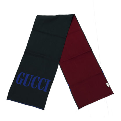 Gucci Wool Silk Guccium Scarf Petroleum Blue Bordeaux 2 of 4
