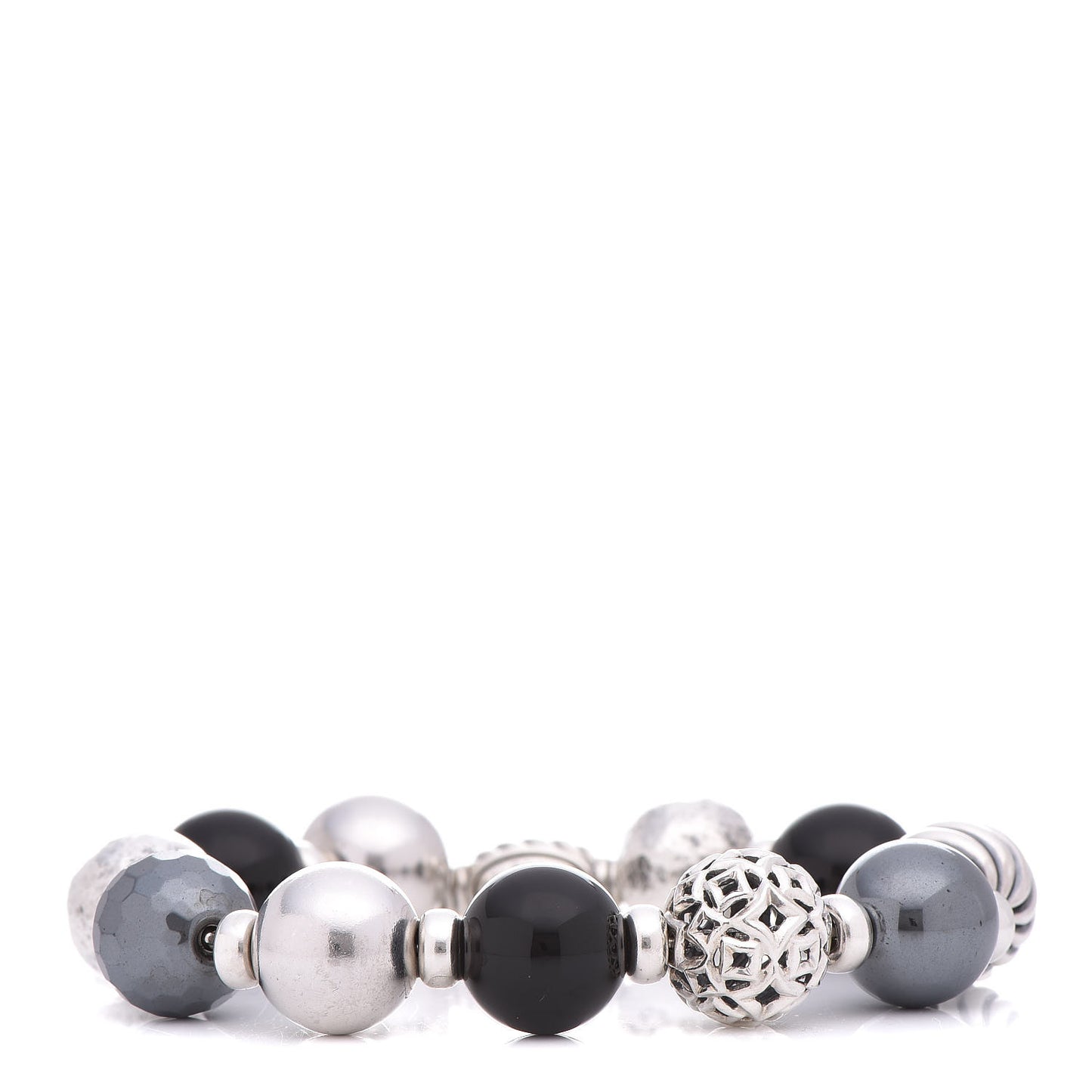 Sterling Silver Black Onyx Hematite 14mm Elements Bead Bracelet