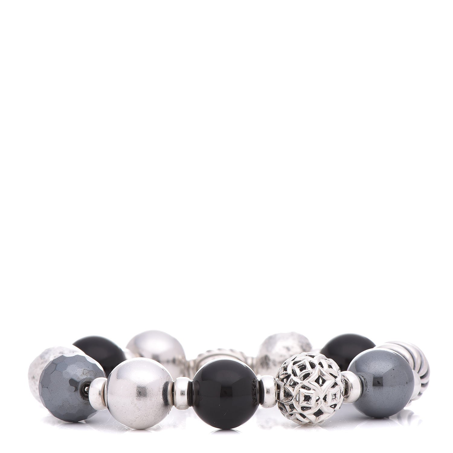 David Yurman Sterling Silver Black Onyx Hematite 14mm Elements Bead Bracelet 1 of 4