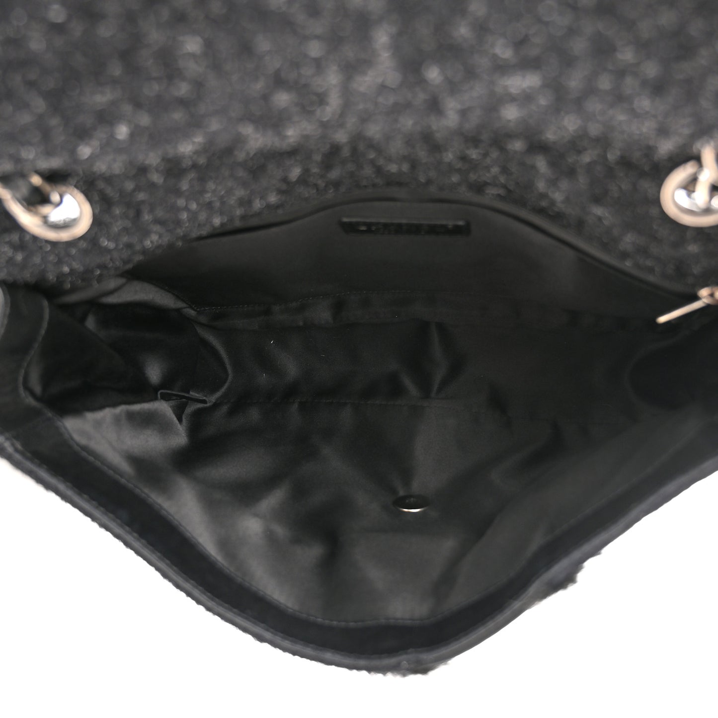 Tweed Faux Fur Patchwork Jumbo Single Flap Black