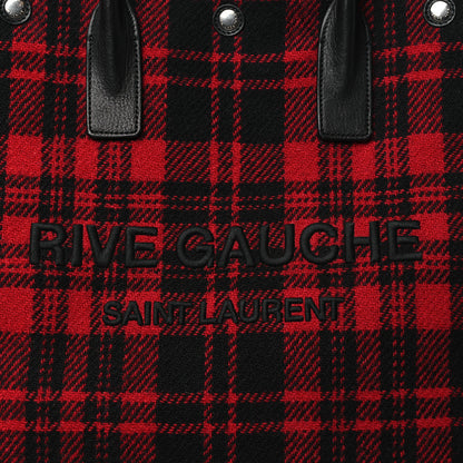 Saint Laurent Wool Tartan Rive Gauche Noe Tote Red Black 8 of 10