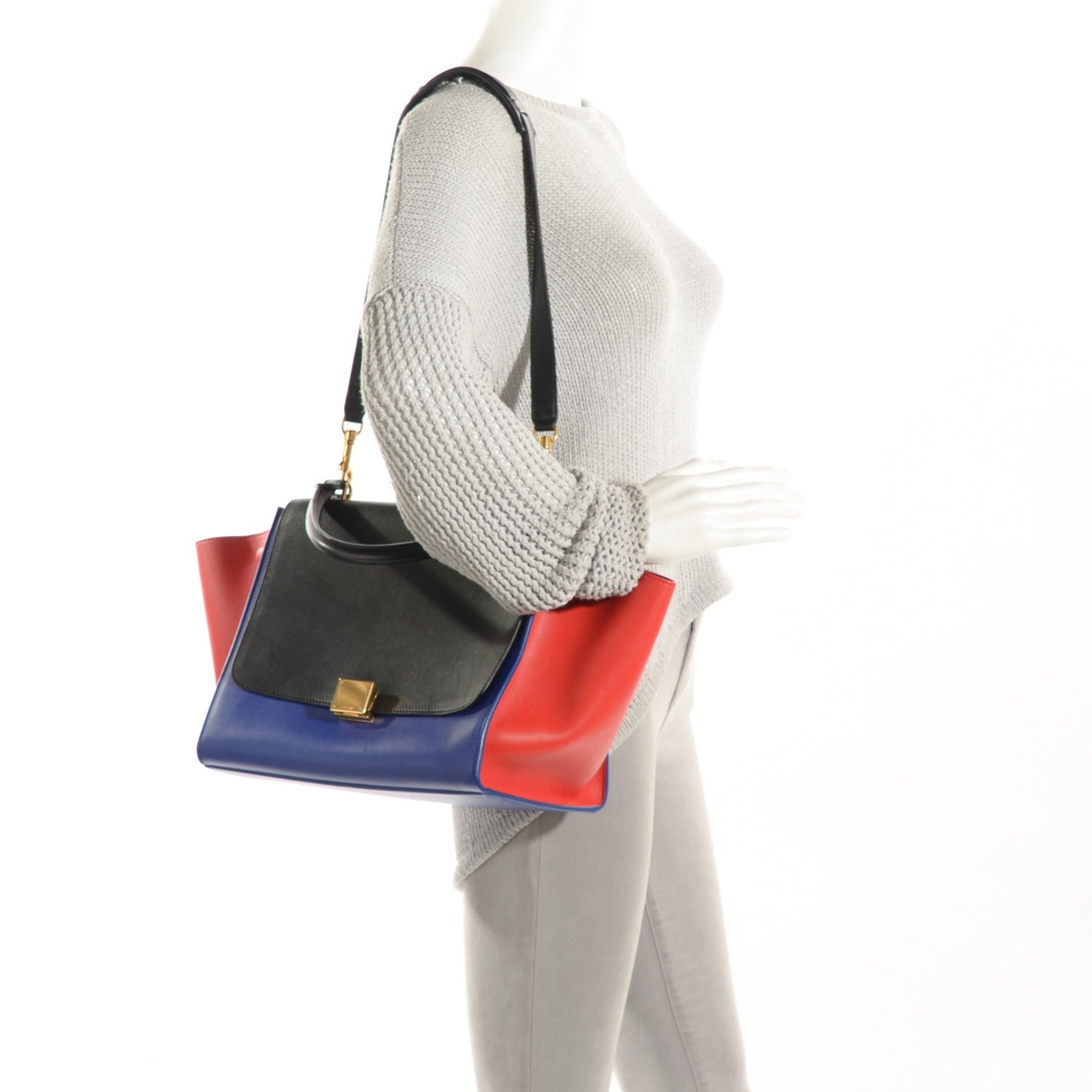 Celine Smooth Calfskin Medium Tri-Color Trapeze Black 2 of 6