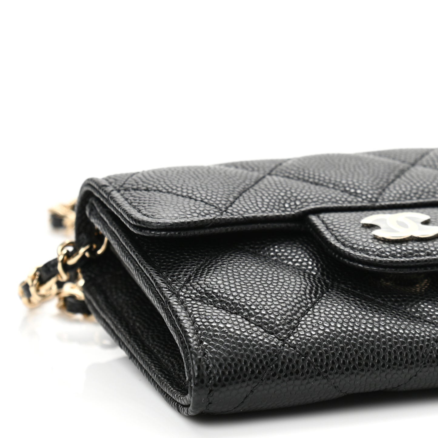 Caviar Quilted Flap Card Holder On Chain Black