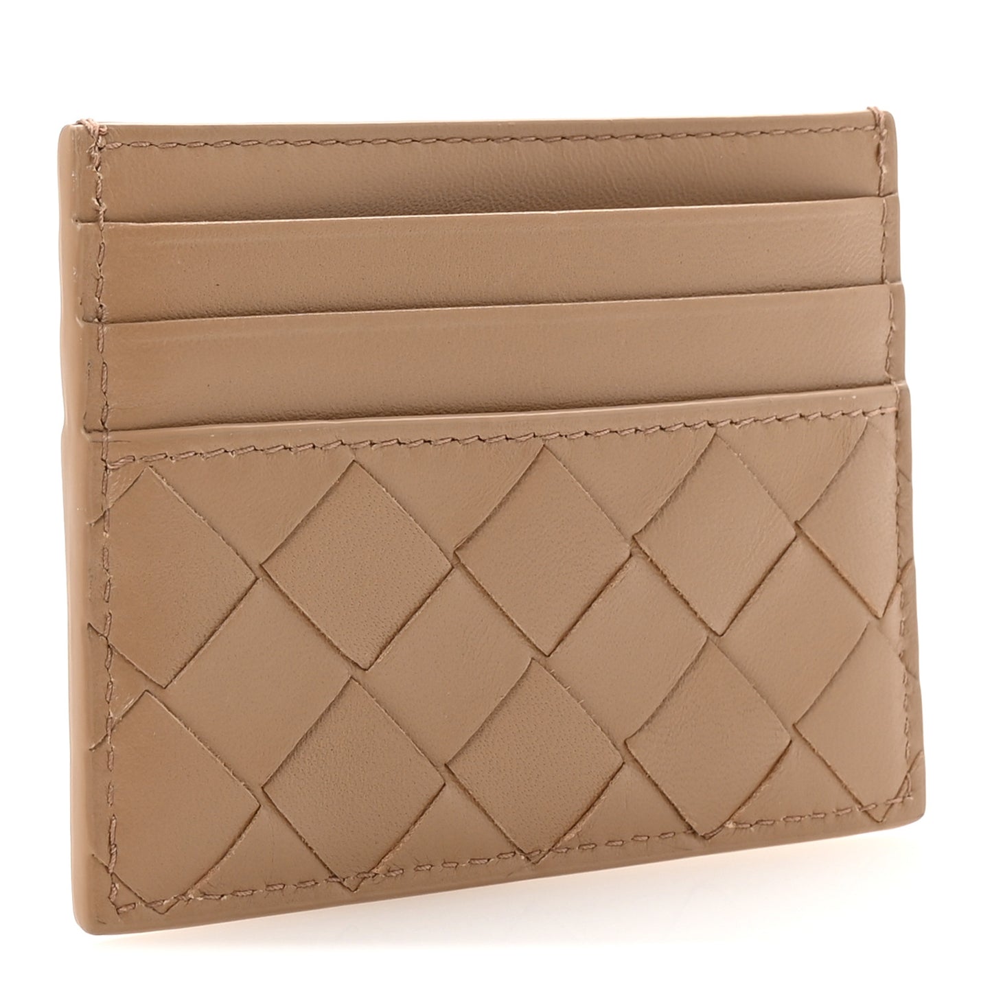 Nappa Intrecciato Card Case Camel
