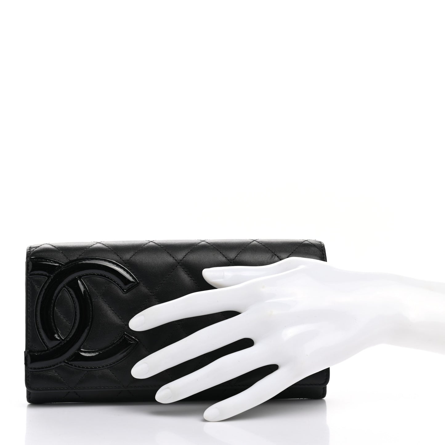 Calfskin Quilted Cambon Gusset Flap Wallet Black