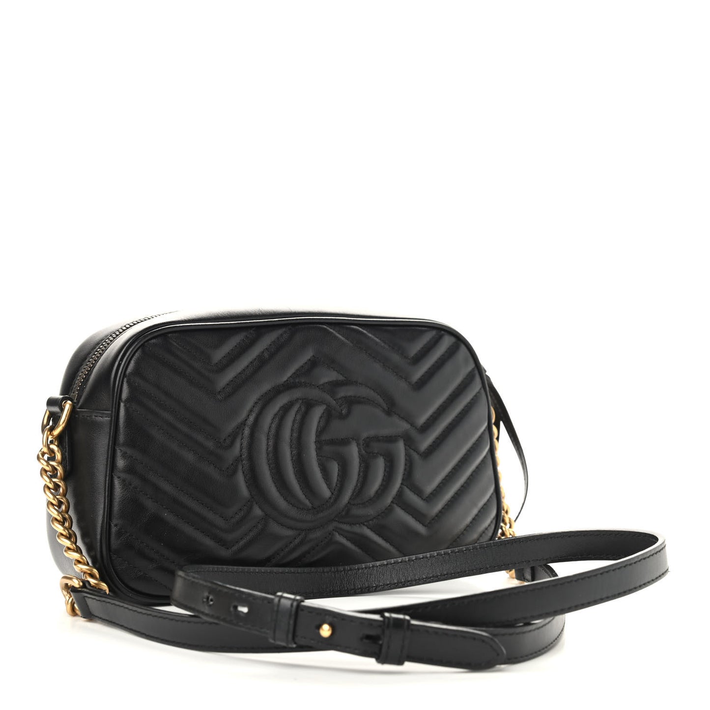 Calfskin Matelasse Small GG Marmont Chain Shoulder Bag Black
