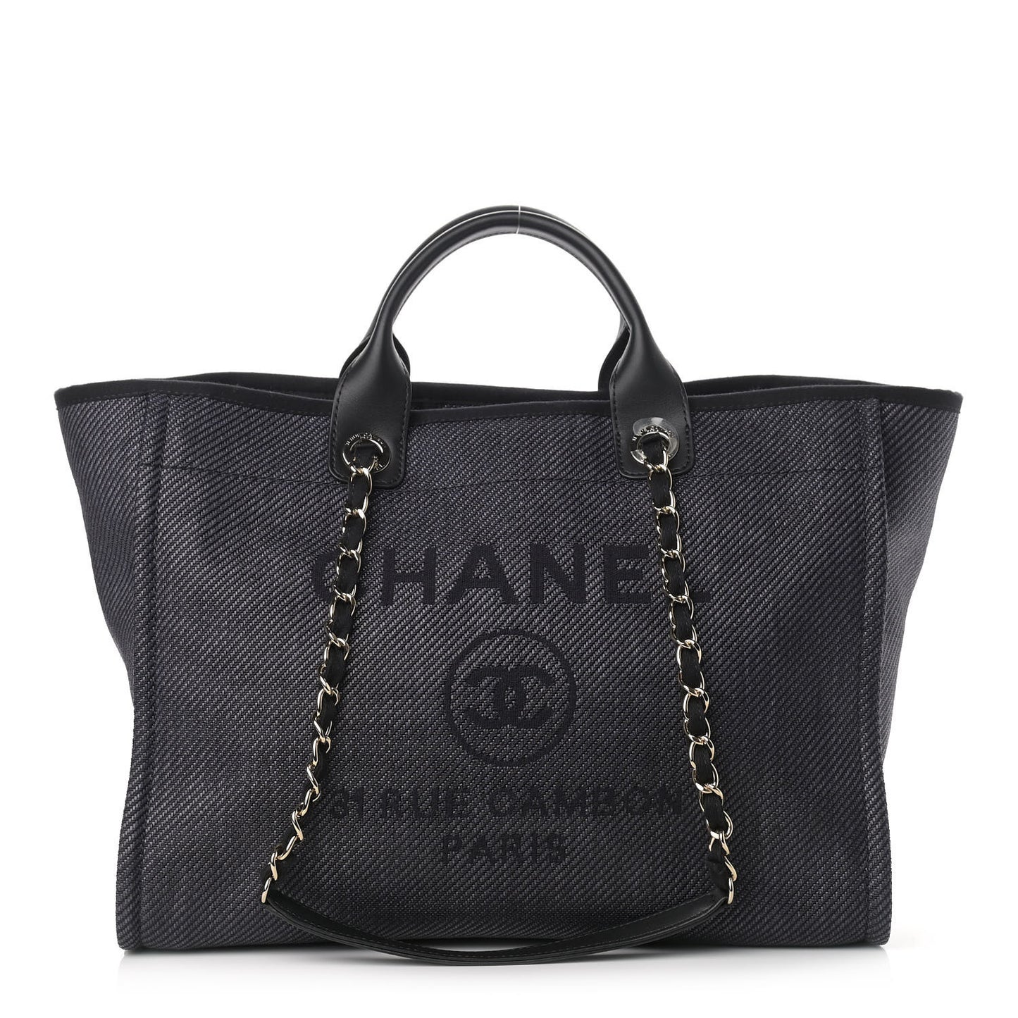 Mixed Fibers Calfskin Medium Deauville Tote Black