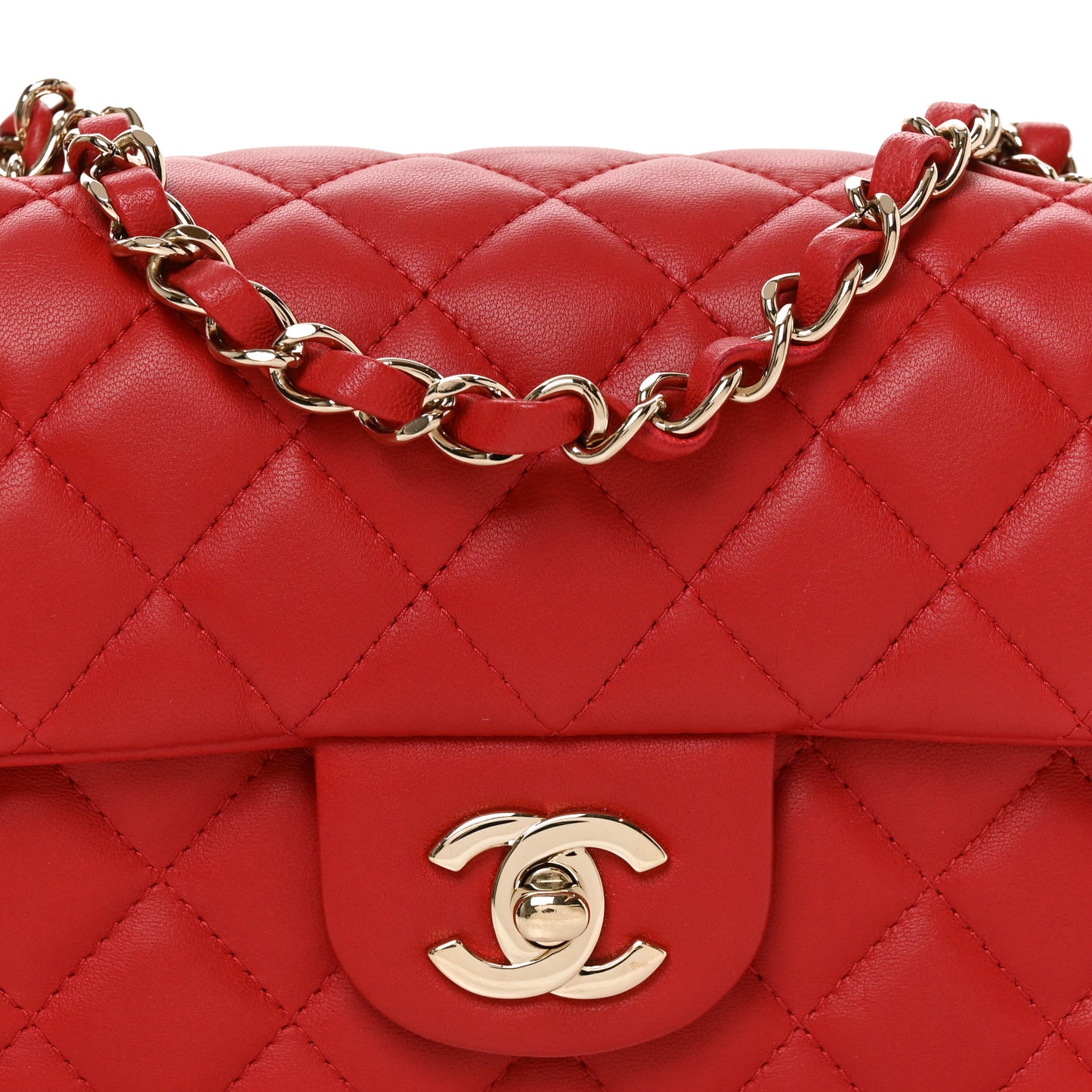 Lambskin Quilted Mini Rectangular Flap Red