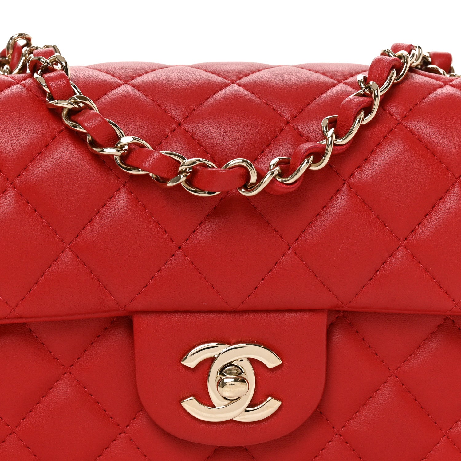 Chanel Lambskin Quilted Mini Rectangular Flap Red 8 of 11