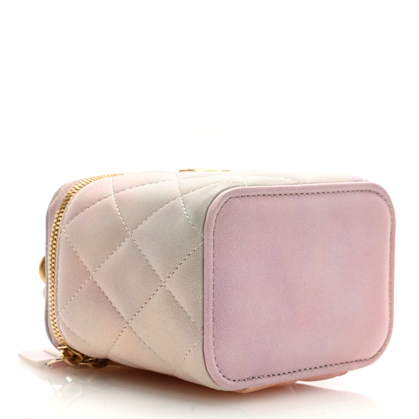 Lambskin Quilted Ombre Mini Top Handle Vanity Case With Chain Pink Multicolor