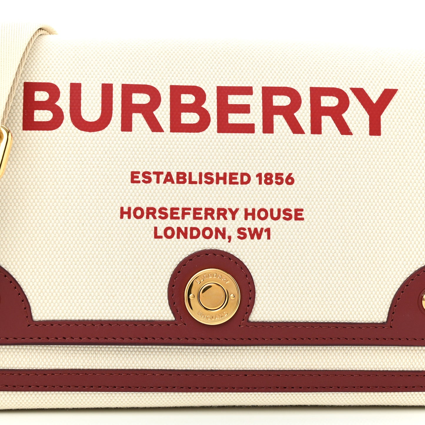 Canvas Horseferry Print Note Crossbody Bag Natural Tan Fiery Red