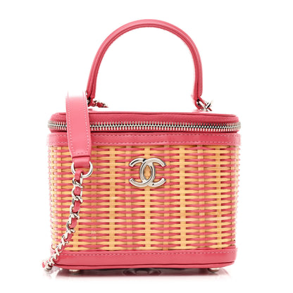 Chanel Calfskin Raffia Small Take Away Vanity Case Bag Pink Beige 1 of 10