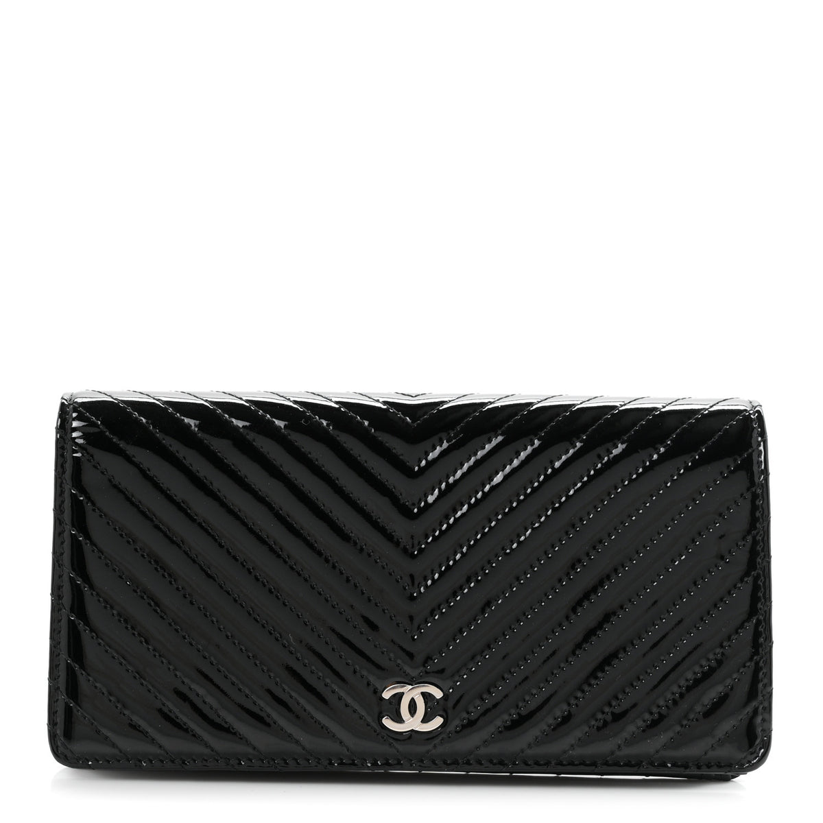 Chanel Patent Chevron Quilted Yen Wallet Beige 1 of 8