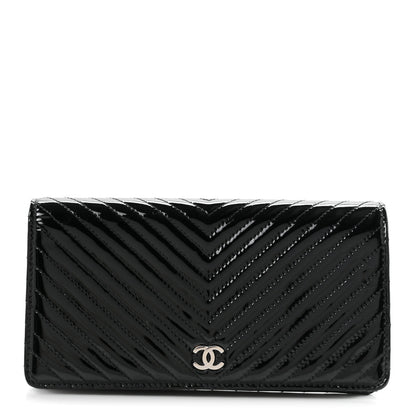 Chanel Patent Chevron Quilted Yen Wallet Beige 1 of 8