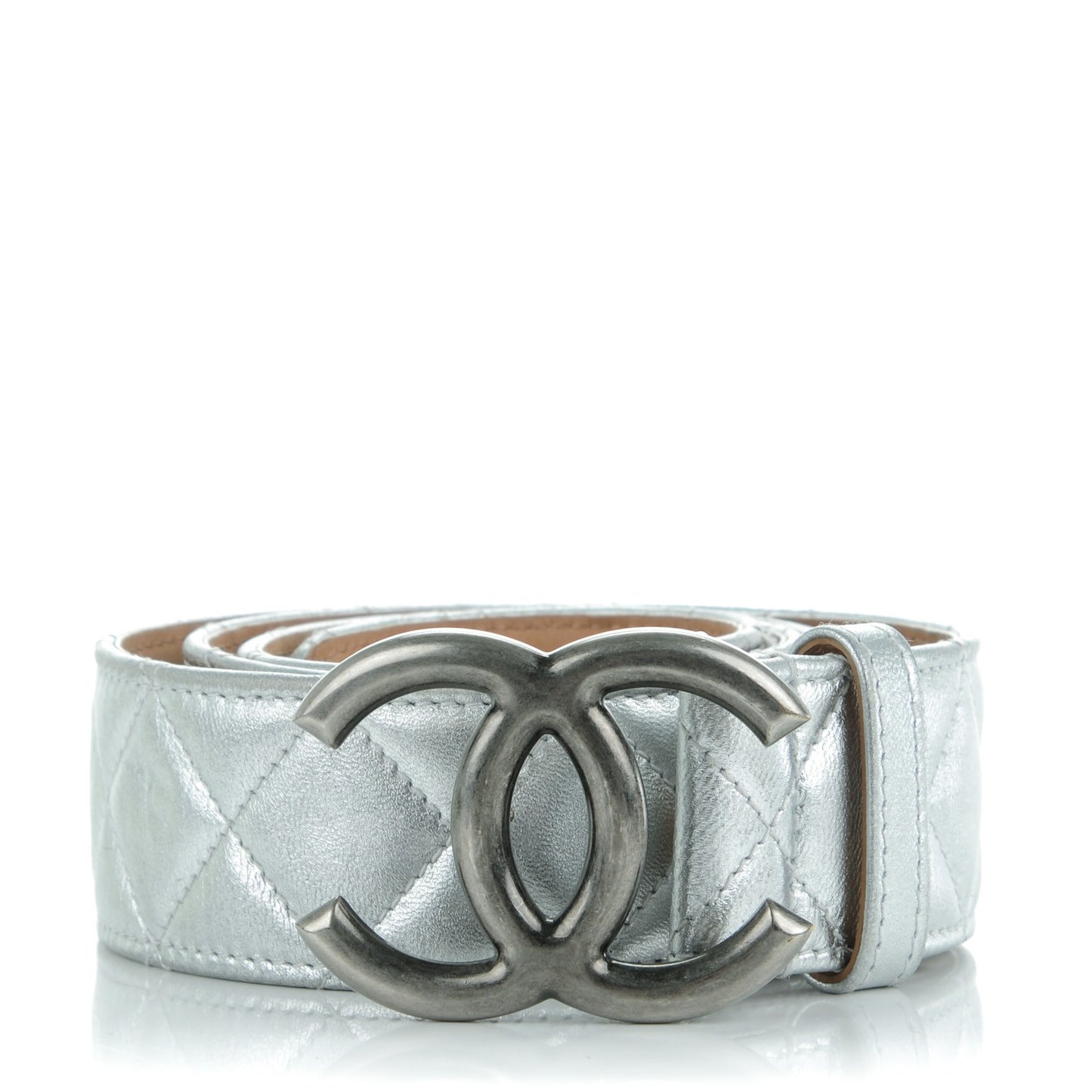 Metallic Lambskin Quilted CC Belt 90 36 Silver
