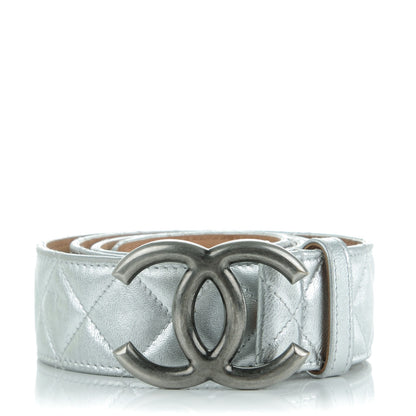 Chanel Metallic Lambskin Quilted CC Belt 90 36 Silver 1 of 8
