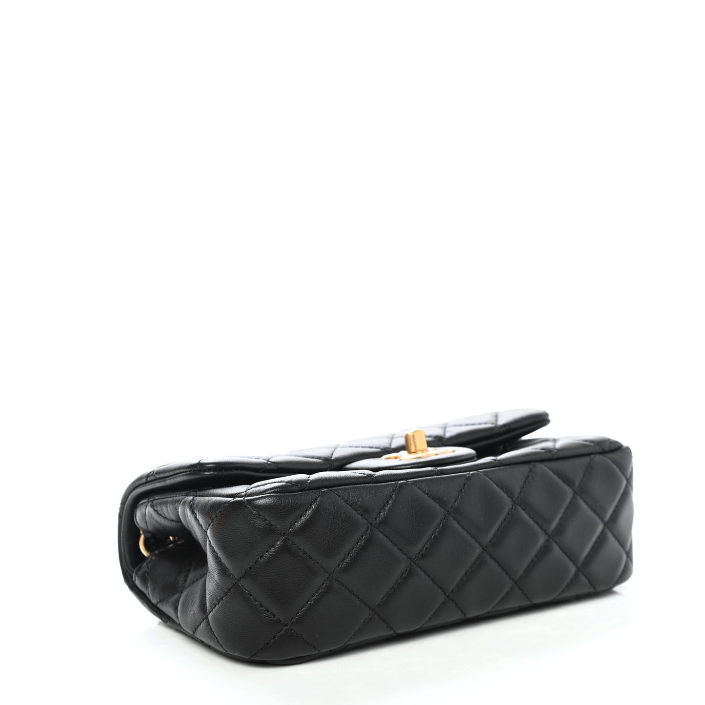 Lambskin Quilted Mini Rectangular Pearl Crush Flap Black