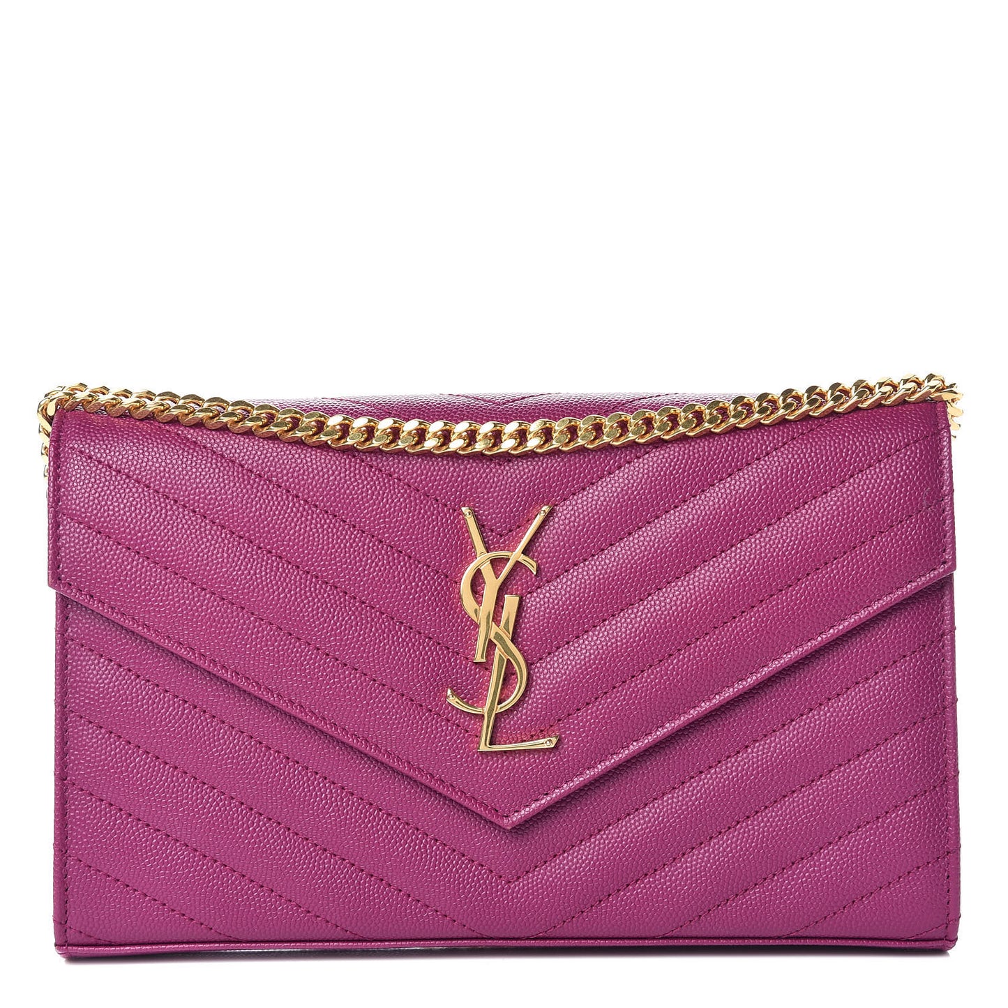Grain De Poudre Matelasse Chevron Monogram Chain Wallet Dark Grape