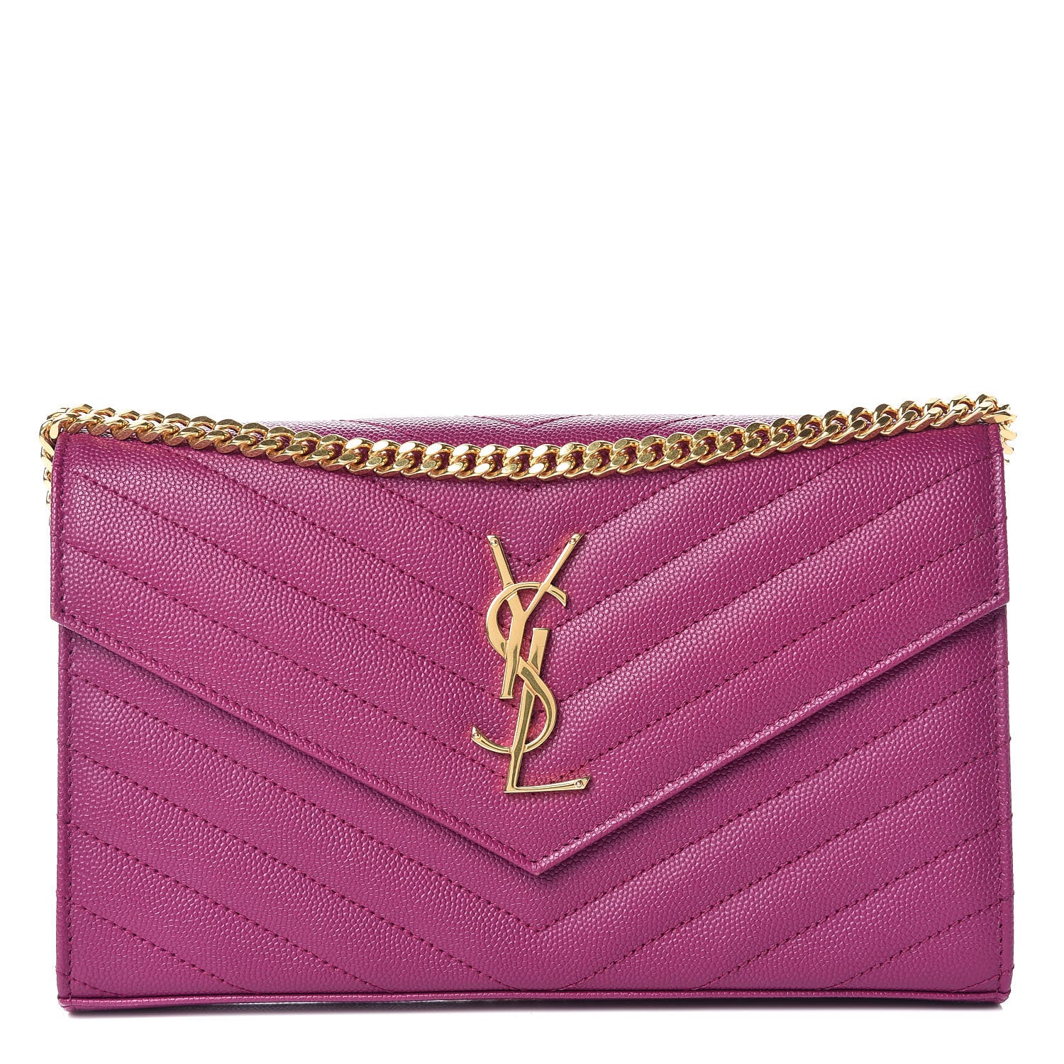 Saint Laurent Grain De Poudre Matelasse Chevron Monogram Chain Wallet Dark Grape 1 of 9