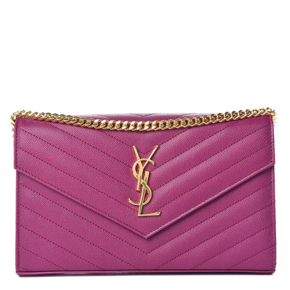 Saint Laurent Grain De Poudre Matelasse Chevron Monogram Chain Wallet Dark Grape 1 of 9