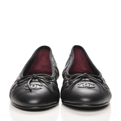 Chanel Aged Calfskin Quilted Cap Toe Ballerina Flats 39.5 Black 2 of 9