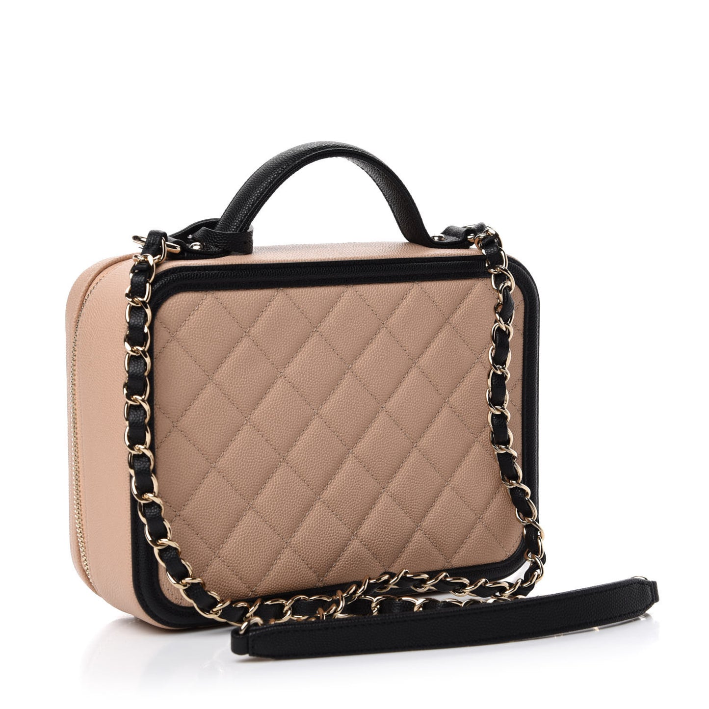 Caviar Quilted Medium CC Filigree Vanity Case Beige Black