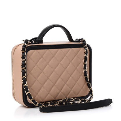 Chanel Caviar Quilted Medium CC Filigree Vanity Case Beige Black 3 of 11