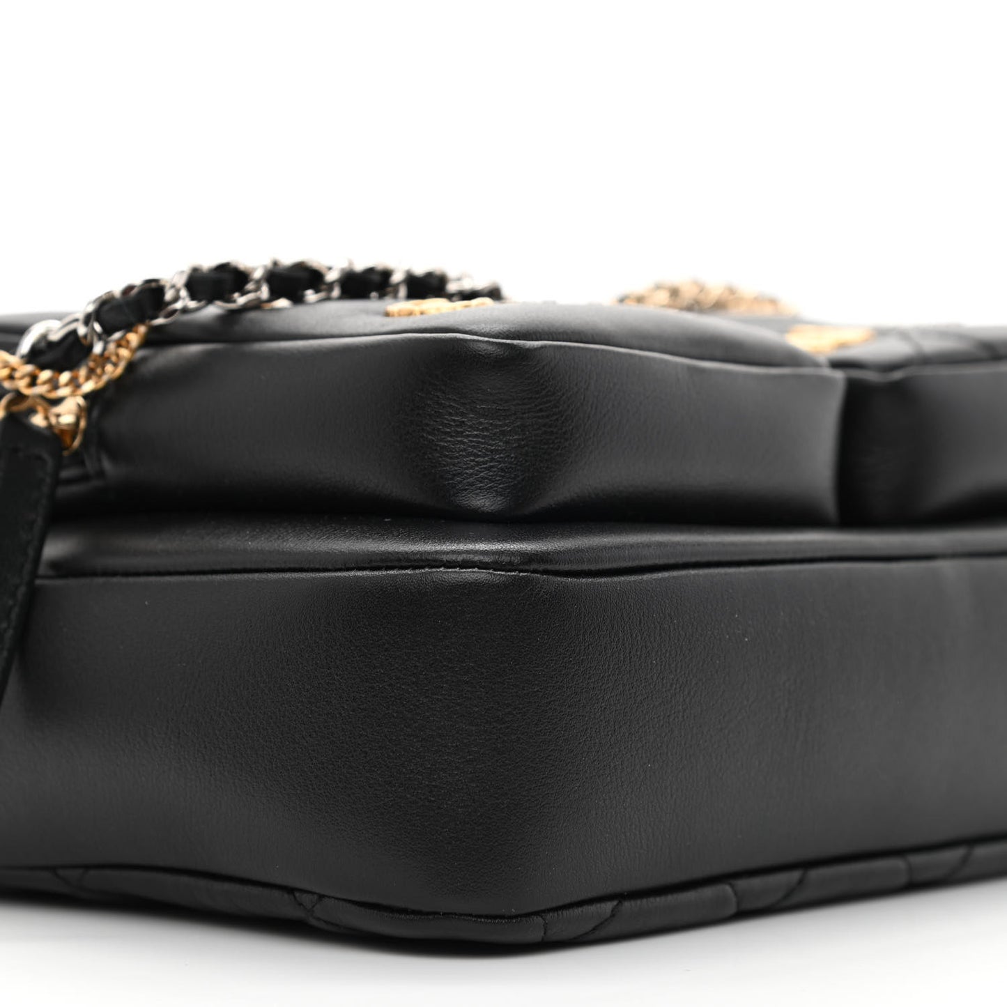 Calfskin Quilted Small Camera Case Black