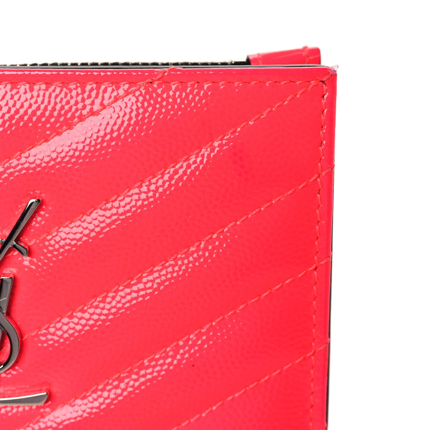 Patent Grain De Poudre Matelasse Chevron Monogram Zipped Two-Part Wallet Neon Pink