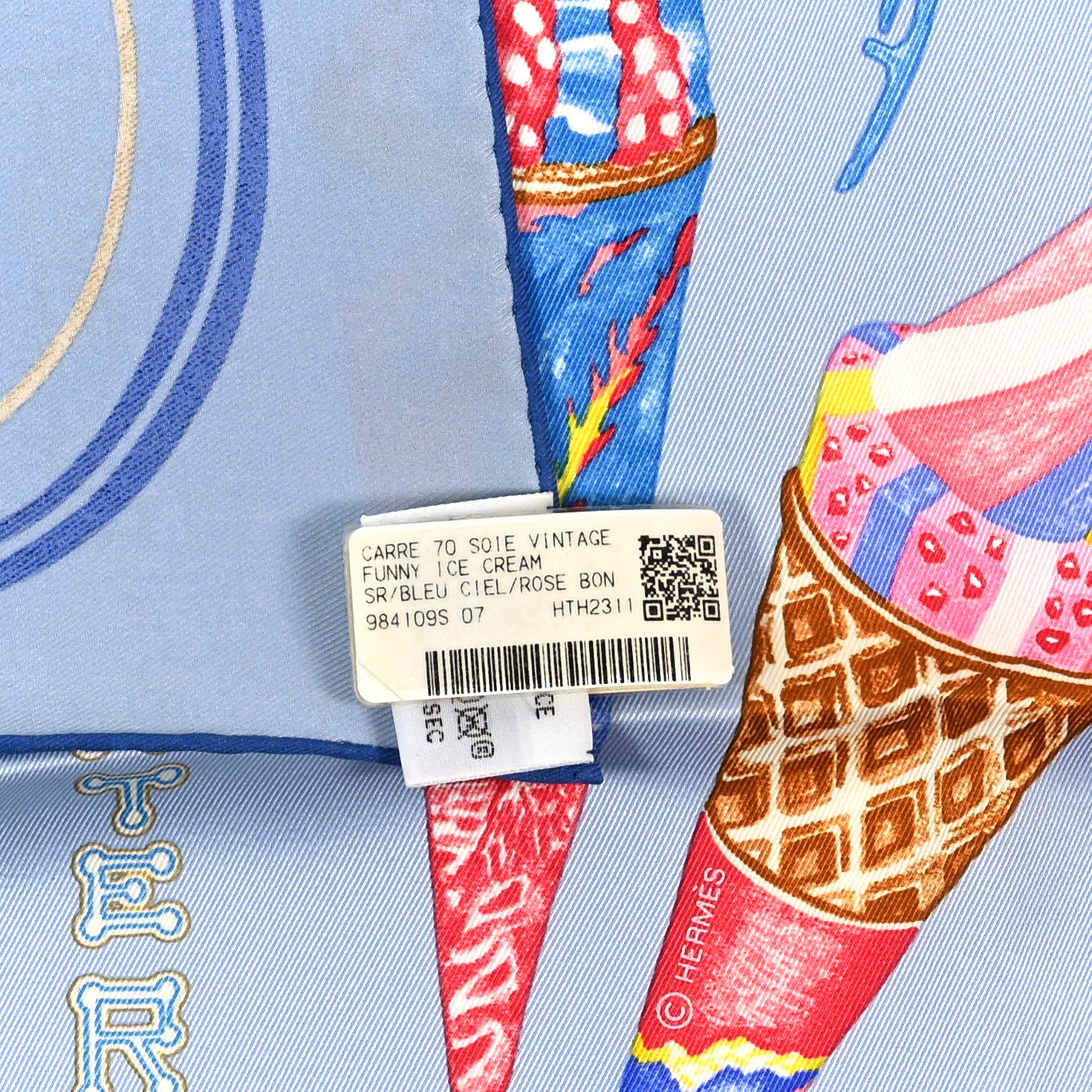 Hermes Silk Funny Ice Cream Scarf 70 Bleu Ciel Rose Bonbon Jaune 3 of 3