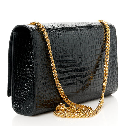 Saint Laurent Calfskin Crocodile Embossed Medium Classic Monogram Kate Tassel Satchel Black 4 of 12