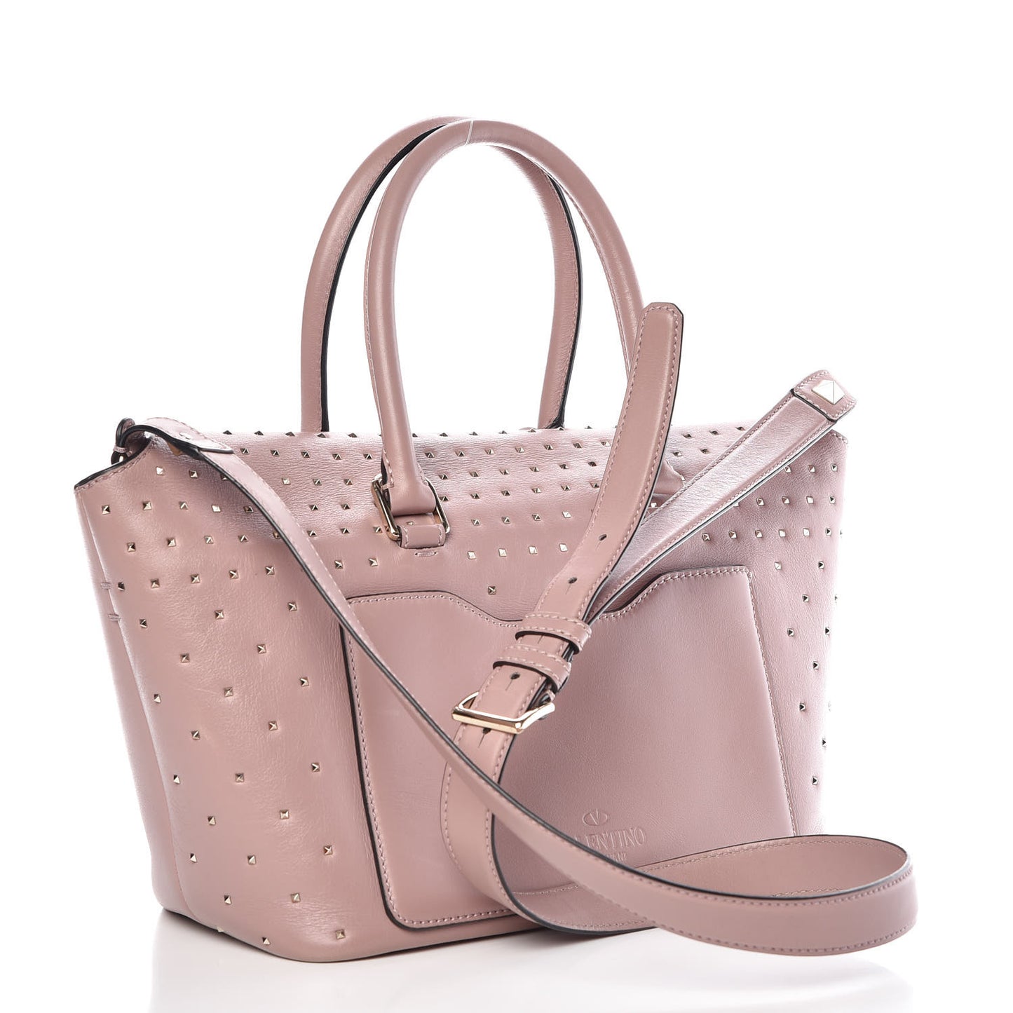 Calfskin Small Rockstud All Over Demilune Double Handle Satchel Lipstick