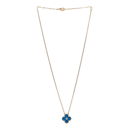 Van Cleef & Arpels 18K Yellow Gold Diamond Celestial Blue Sevres Porcelain Vintage Alhambra Pendant Necklace 2 of 5