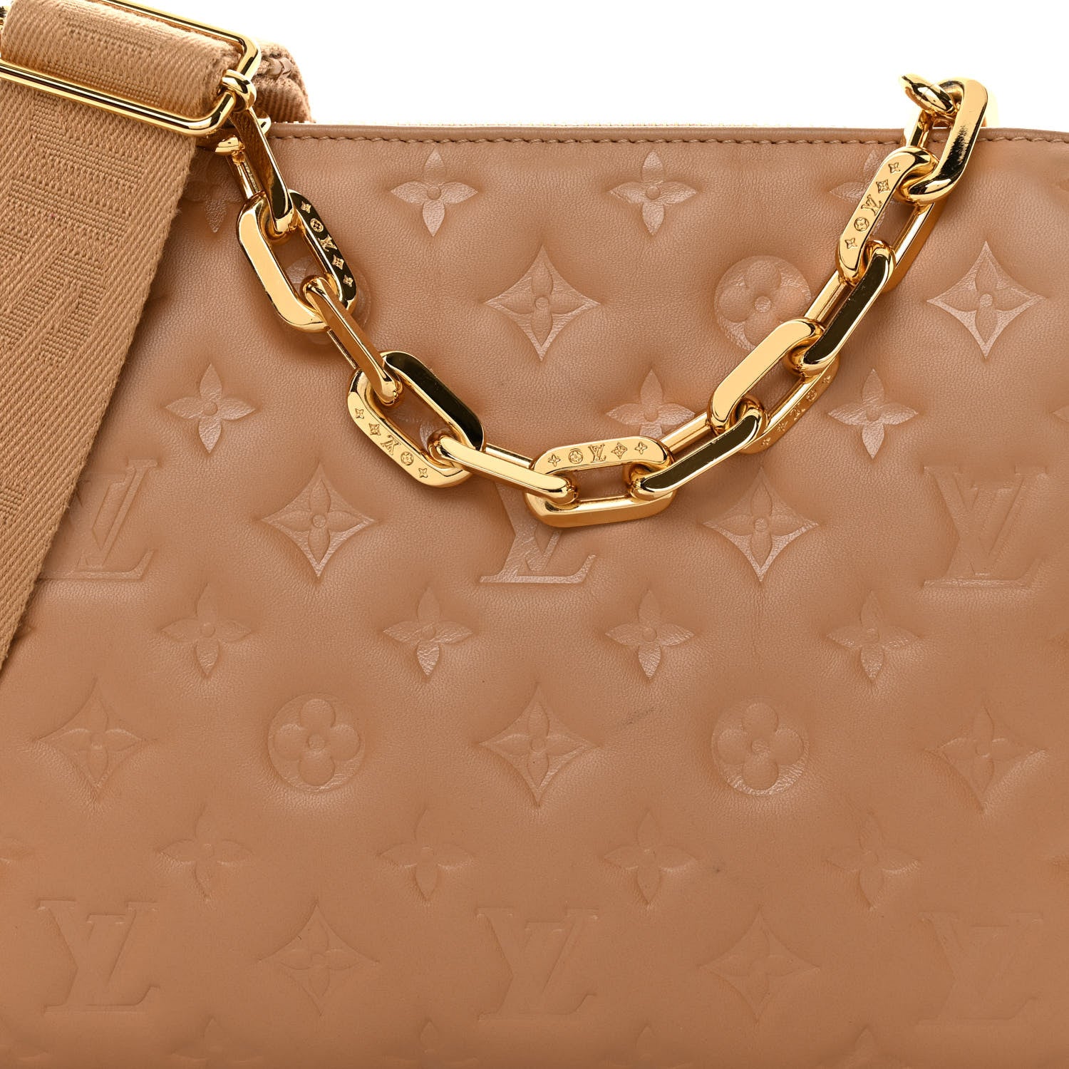 Louis Vuitton Lambskin Embossed Monogram Coussin PM Camel 9 of 12