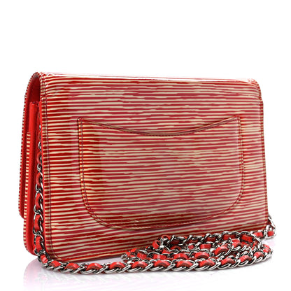 Chanel Patent Striped Wallet On Chain WOC Red 2 of 8