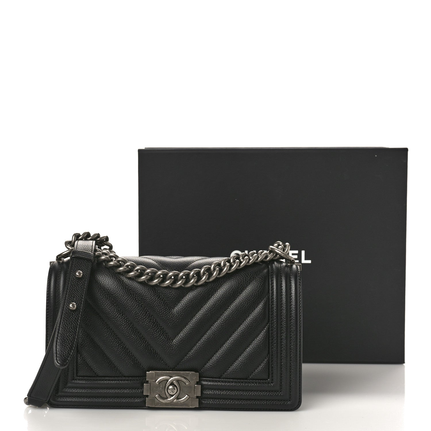 Chanel Caviar Chevron Quilted Medium Boy Flap Black 11 of 11