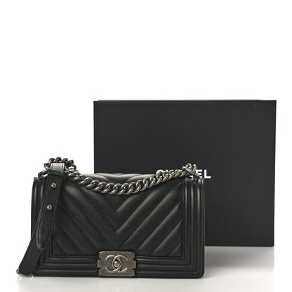 Chanel Caviar Chevron Quilted Medium Boy Flap Black 11 of 11