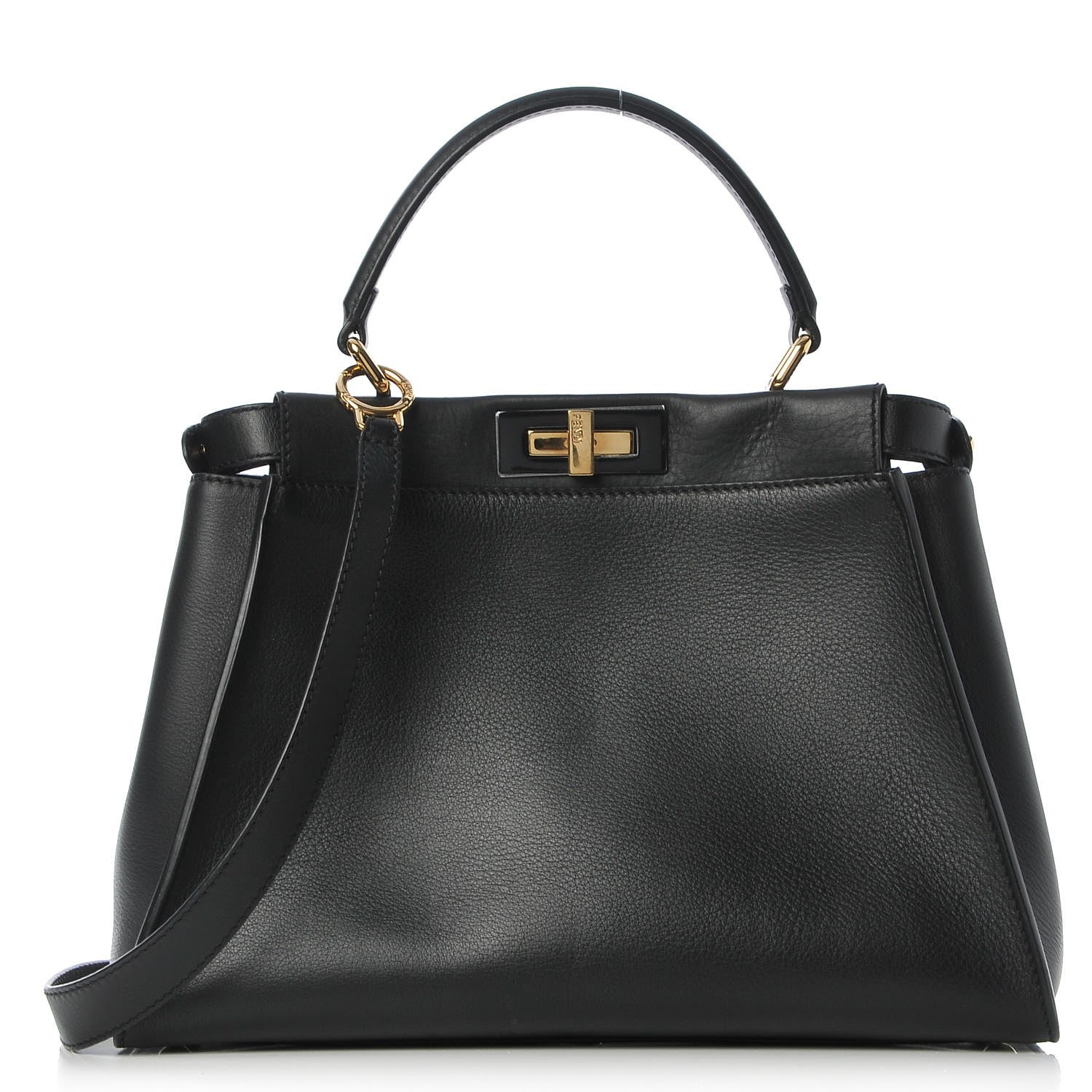 Fendi Vitello Seta Shiny Nappa Medium Peekaboo Iconic Satchel Black 1 of 7