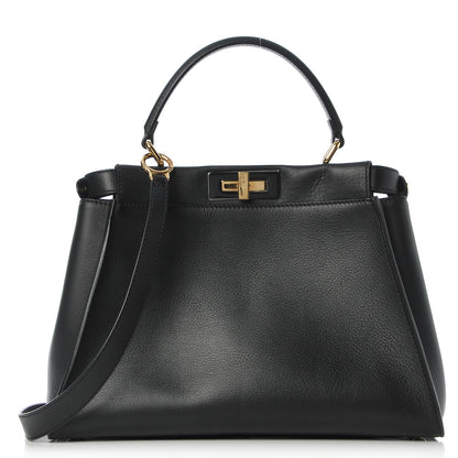 Fendi Vitello Seta Shiny Nappa Medium Peekaboo Iconic Satchel Black 1 of 7