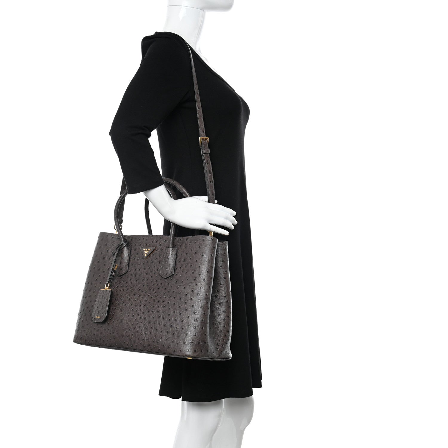 Prada Ostrich Double Bag Grey 2 of 16