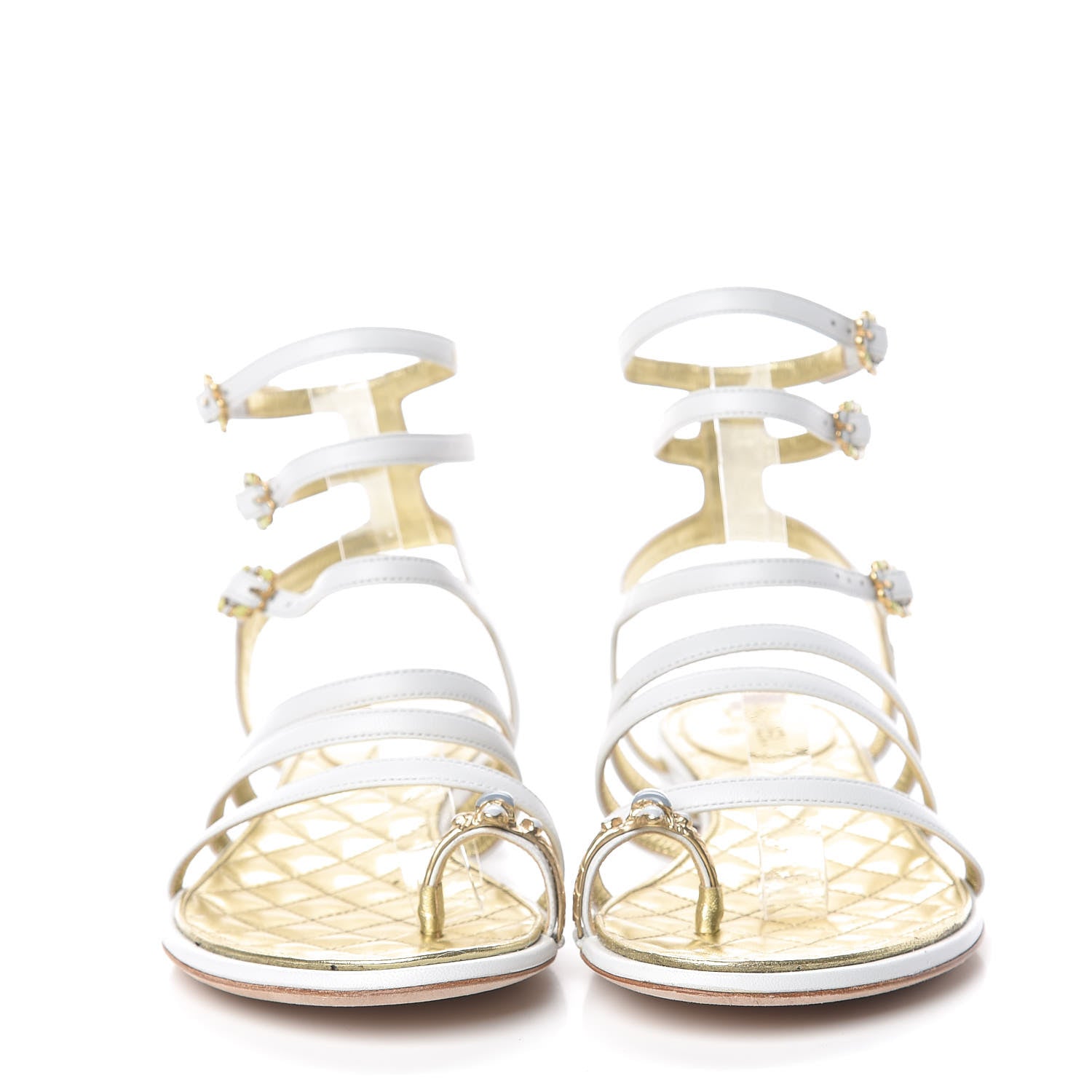 Chanel Lambskin Gripoix Flat Sandals 36.5 White 2 of 13