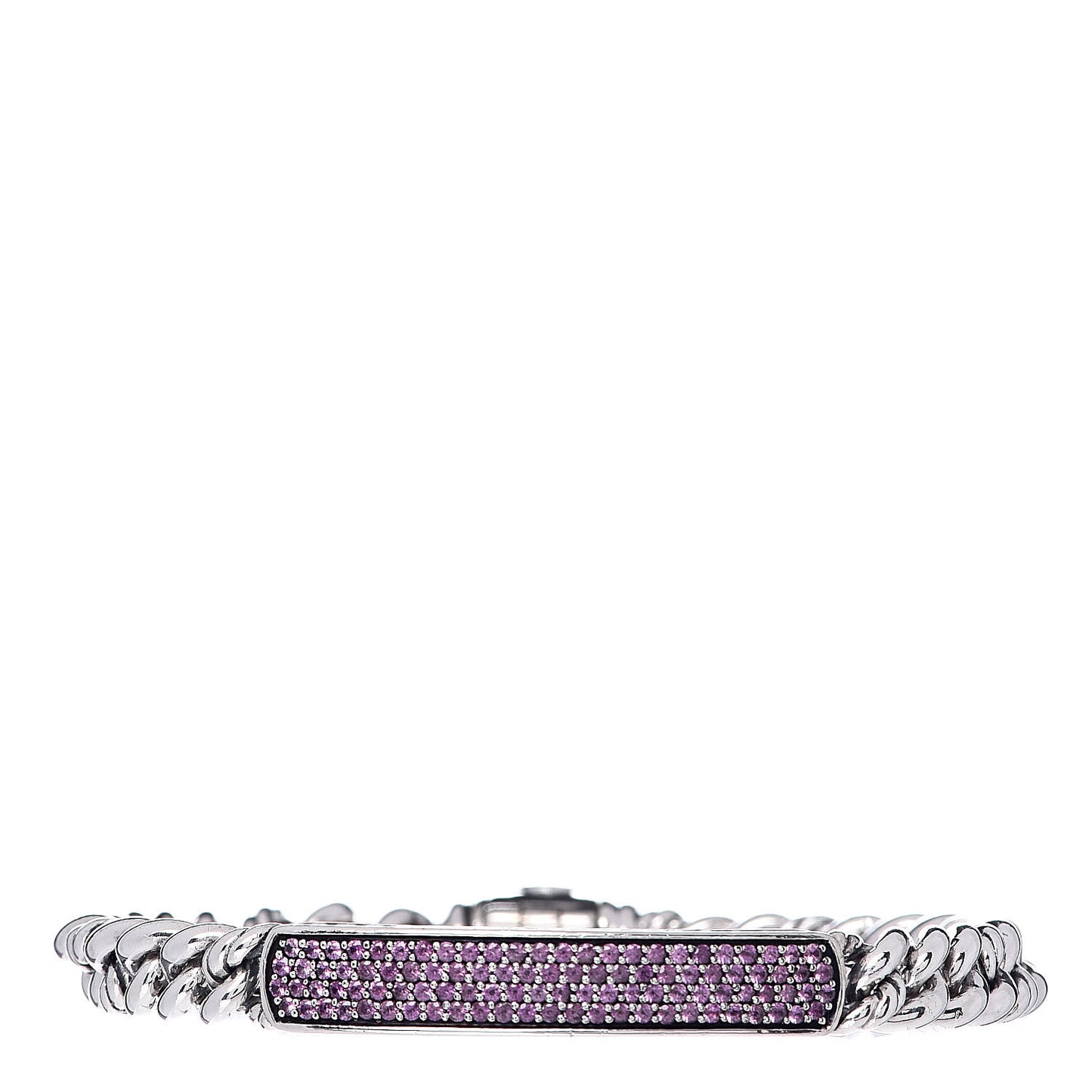 Sterling Silver Pave Pink Sapphire 6mm Petite ID Bracelet