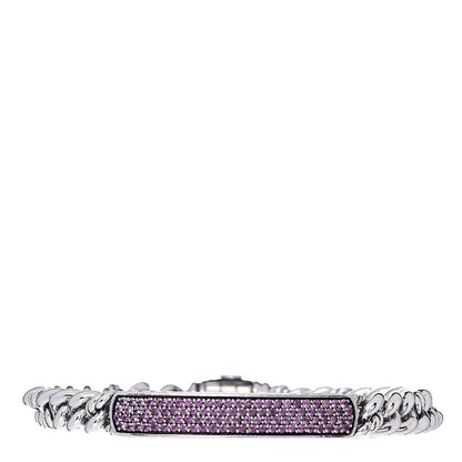 David Yurman Sterling Silver Pave Pink Sapphire 6mm Petite ID Bracelet 1 of 6