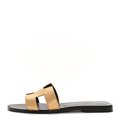Hermes Metallic Chevre Oran Sandals 40 Dore 1 of 9