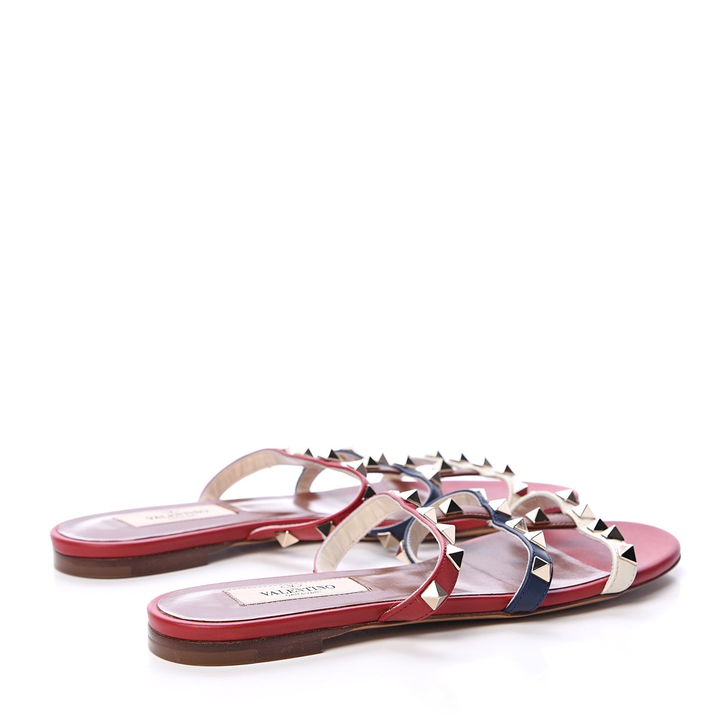 Calfskin Rockstud Caged Flat Slide Sandals 36 Multicolor