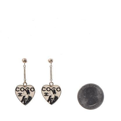 Chanel Enamel Coco Mademoiselle Heart Dangle Earrings Black Gold 2 of 6